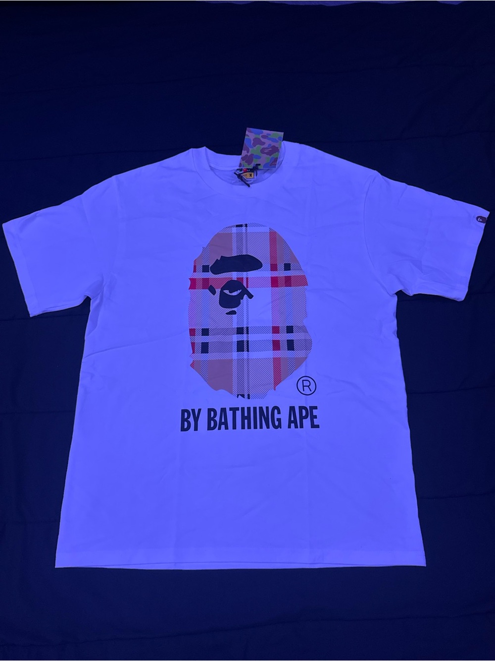 A Bathing Ape White Plaid Logo Short-Sleeve Tee
